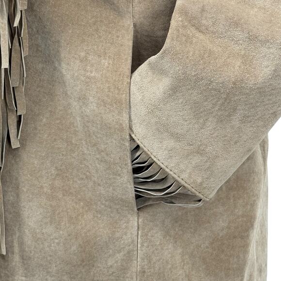 Wilsons Leather Fringe Suede Jacket Women SZ M Tan Western Boho Festival Vintage - Picture 4 of 13